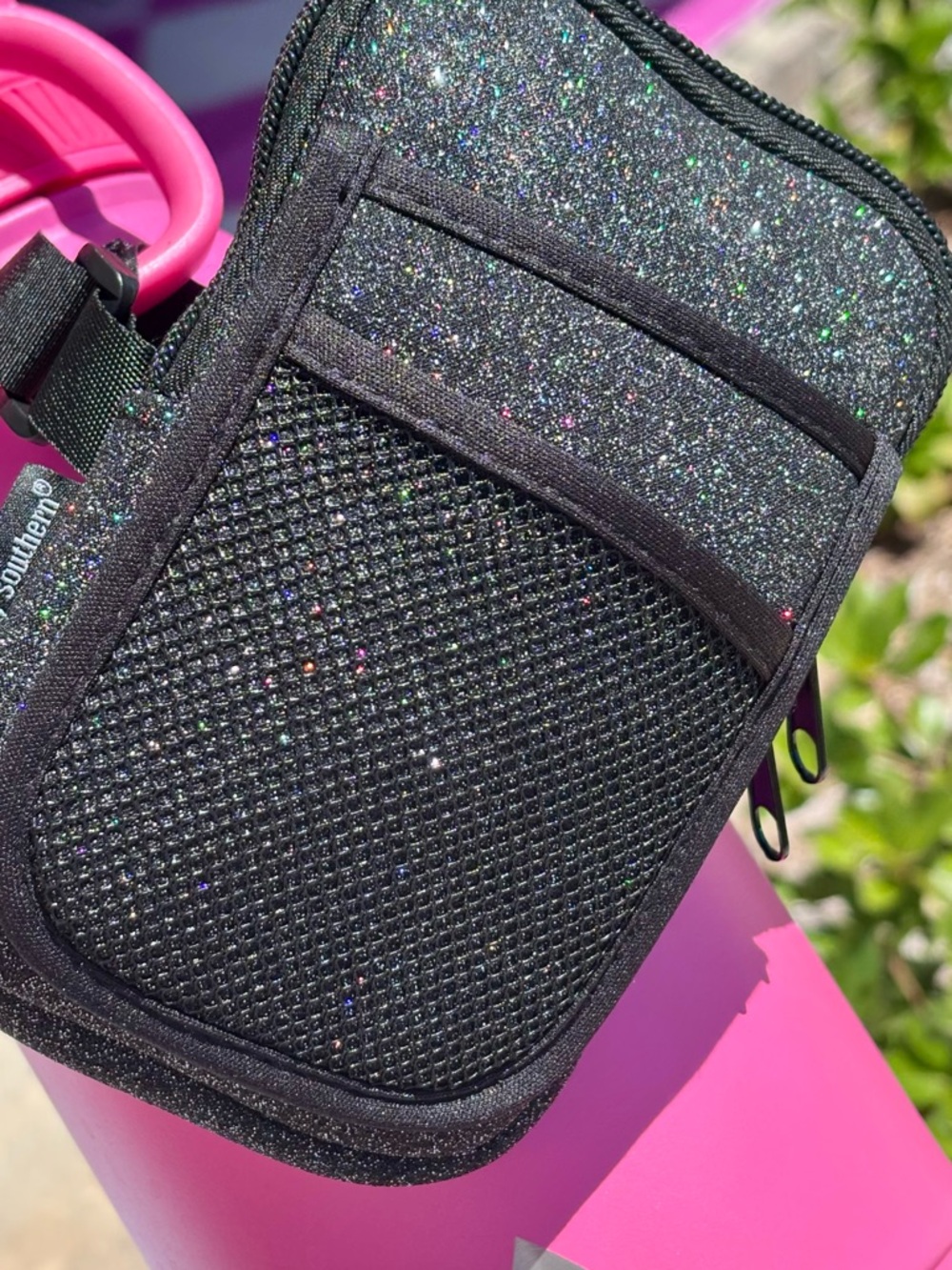 Simply Southern Mini Crossbody Bag Black Glitter with Pink Accent - Picture 4 of 17